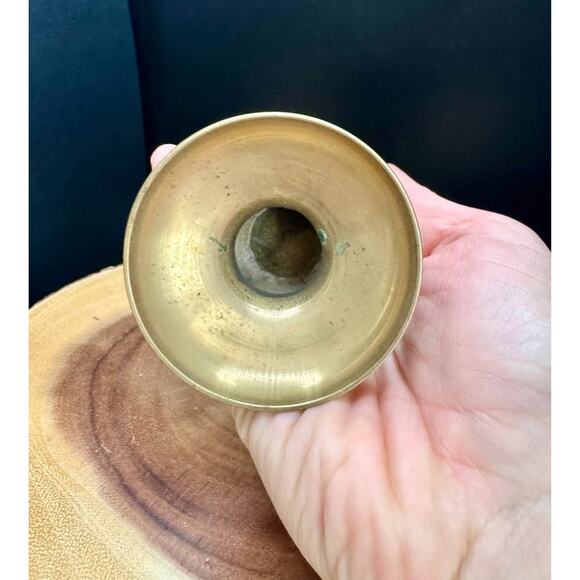 Vintage brass Pedestal Display Cup Etched with Enamel Floral Design - Picture 5 of 10